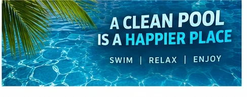 Crystal clear pool promotional banner for professional Pool Crew maintenance